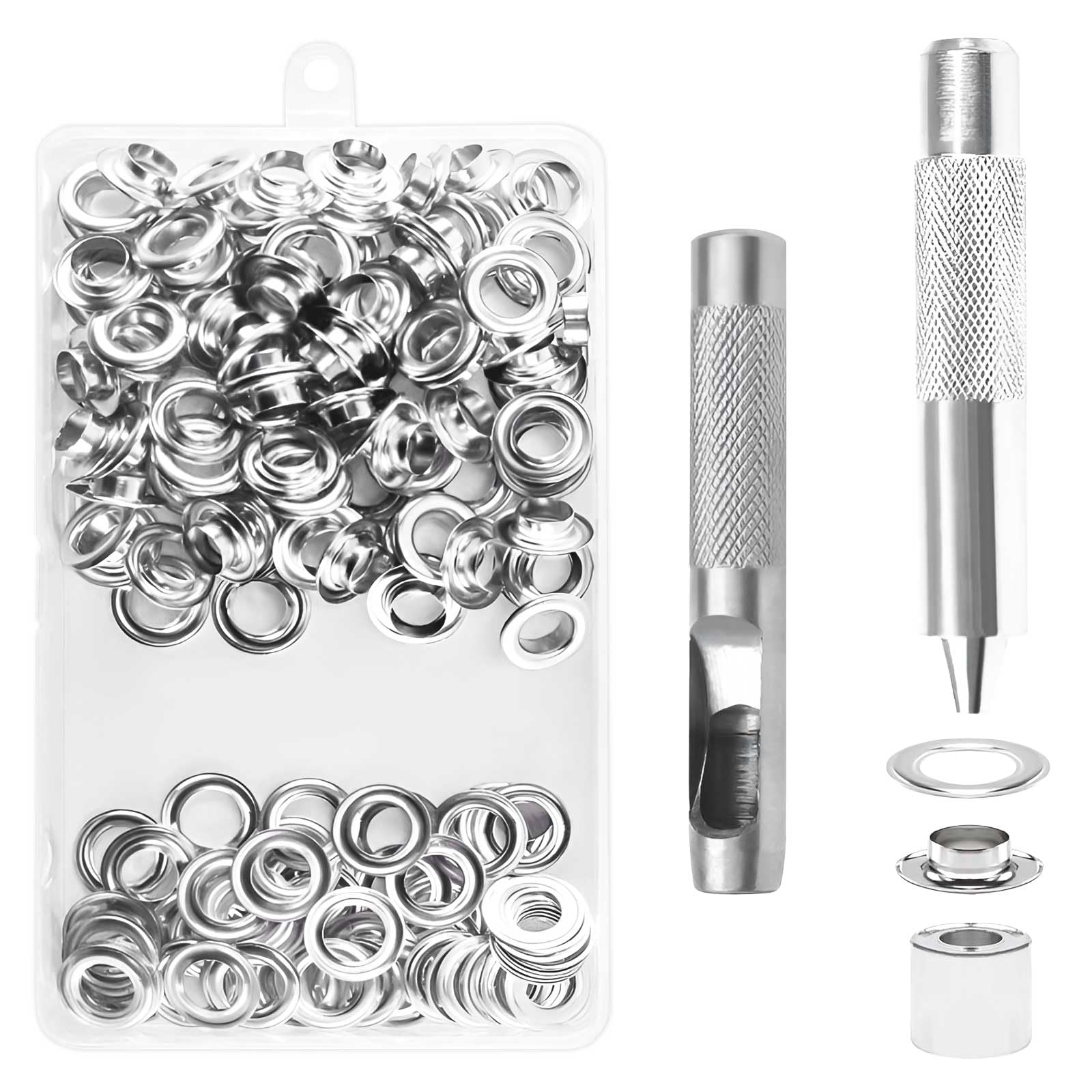 100 Pieces Metal Eyelets Tarpaulin Eyelets 10 mm Tarpaulin Eyelets with Metal Eyelets Tools Kit for Leather Tarpaulins Bags Shoes