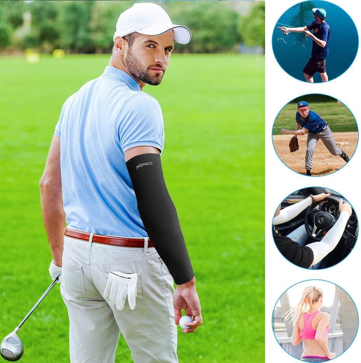 UV Sun Protection Arm Sleeves - UPF 50 Compression Cooling Arm Cover for Men & Women: Clothing