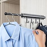 BaiNong 12 inch Valet Rod for Closets Pull Out Closet Valet Rod Slide Out Black Pull Out Clothes Hanger With 4 Hooks