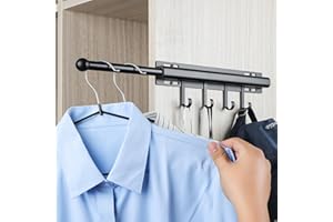 BaiNong 12 inch Valet Rod for Closets Pull Out Closet Valet Rod Slide Out Black Pull Out Clothes Hanger With 4 Hooks