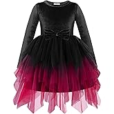Arshiner Toddler Girls Fall Winter Velvet Dress Irregular Hem Tulle Long Sleeve Dresses Cute Bowknot Clothes