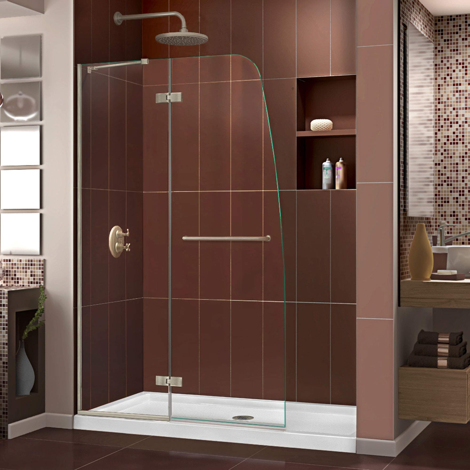 DreamLine Aqua Ultra 45 in. Width, Frameless Hinged Shower Door, 5/16" Glass, Brushed Nickel Finish