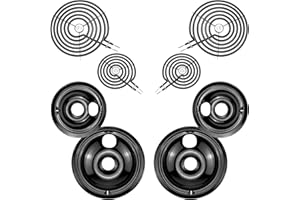 Electric Stove Burner Drip Pans WB31M19(8”) WB31M20(6”) and Electric Stove Top Burner WB30M1(6") WB30M2(8") Compatible for G-E Hot-point Ken-more General Electric Stove Parts by MIFLUS