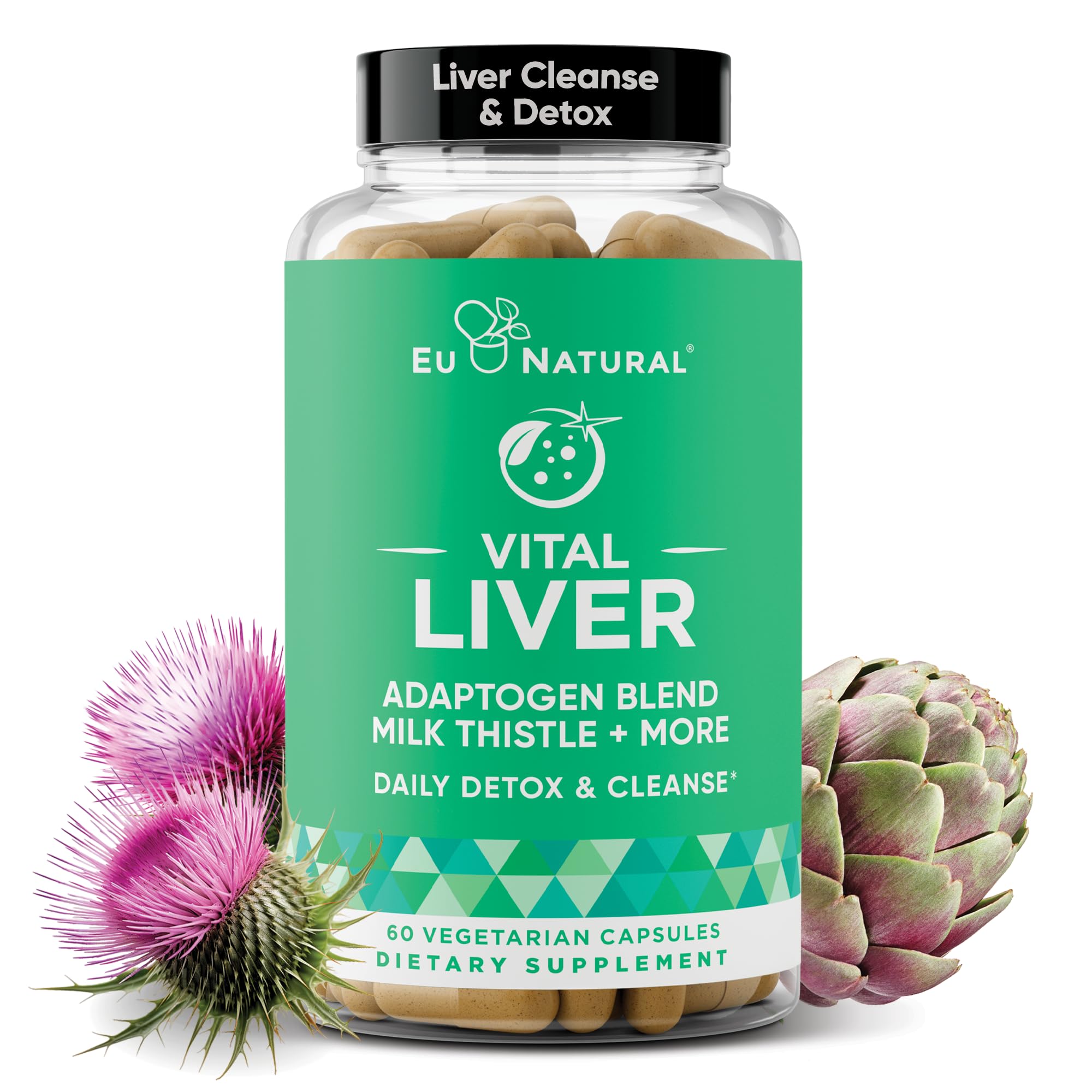 Vital Liver Cleanse Detox & Repair – 9-in-1 Liver Support Supplement – Milk Thistle, Artichoke Extract, Turmeric, Adaptogens – Optimal Liver Function and Digestive Health – 60 Vegetarian Soft Capsules