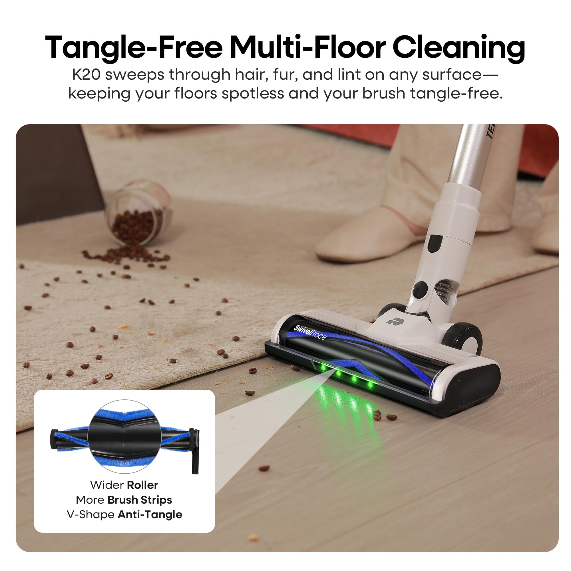 ElecKeys Cordless Vacuum Cleaner, 580W 48KPA 65Mins Vacuum Cleaners for Home, Self-Standing Anti-Tangle Vacuum with LED Display, Rechargeable, Lightweight, Cordless Vacuum for Floors/Pet Hair/Carpets