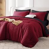 MUXHOMO Twin Comforter Set 5 Pieces, Seersucker Bed in a Bag, Red/Black | All-Season Luxury Twin Size Bedding Set with Comforter, Flat &amp; Fitted Sheets, Pillowcase &amp; Sham, OEKO-TEX Certified
