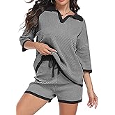 SeSe Code Striped Sweater 2 Piece Short Sets for Women, Oversized Knit Lounge Outfits for Summer Casual 2025