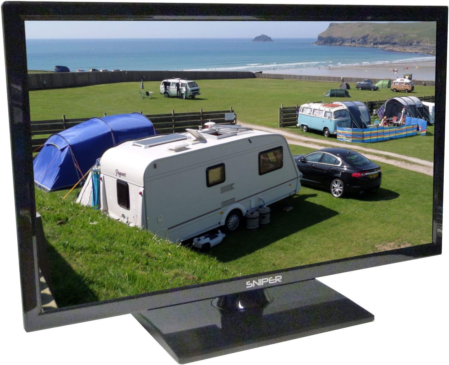Sniper 19โณ HD Ready LED Travel TV with built in DVD, USB and Freeview, 12V & Mains. DVB-T2