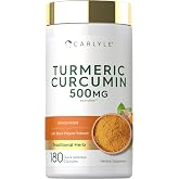 Carlyle Turmeric Curcumin Supplement | 180 Capsules | with Black Pepper Extract | Non-GMO &amp; Gluten Free