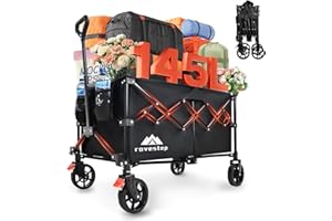 RoveStep Collapsible Wagon Cart Heavy Duty Utility Carts with All Terrain Wheels for Garden, Grocery, Camping, Sports, Shopping, and Outdoor Use - 360lbs Capacity, Foldable, Portable, 145L Large Wagon