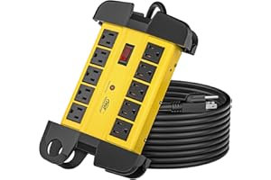 CRST 10-Outlets Heavy Duty Power Strip Metal Surge Protector with 15 Amps, 15-Foot Power Cord 2800 Joules for Garden, Kitchen, Office, School, ETL Listed(3165047) (10-Outlet, Yellow)