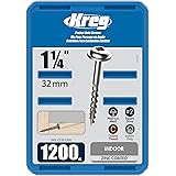 Kreg SML-C125-1200 Zinc Pocket Screw, 1 1/4 Inch #8 Coarse Thread, Maxi-Loc Head, (1200 Count)