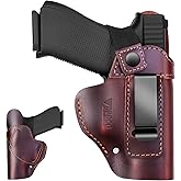 IWB/OWB Leather Gun Holster Universal Concealed Carry Holster for Men Women Fits Glock 17/19/23/26/42/43X Taurus G2/G2C/G3C Sig P365/P320 Springfield M&P 9mm Shield & Most Size Pistols(Ambidextrous)