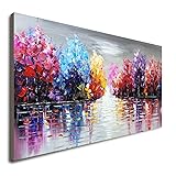 Hand Painted Lake Landscape Canvas Wall Art with