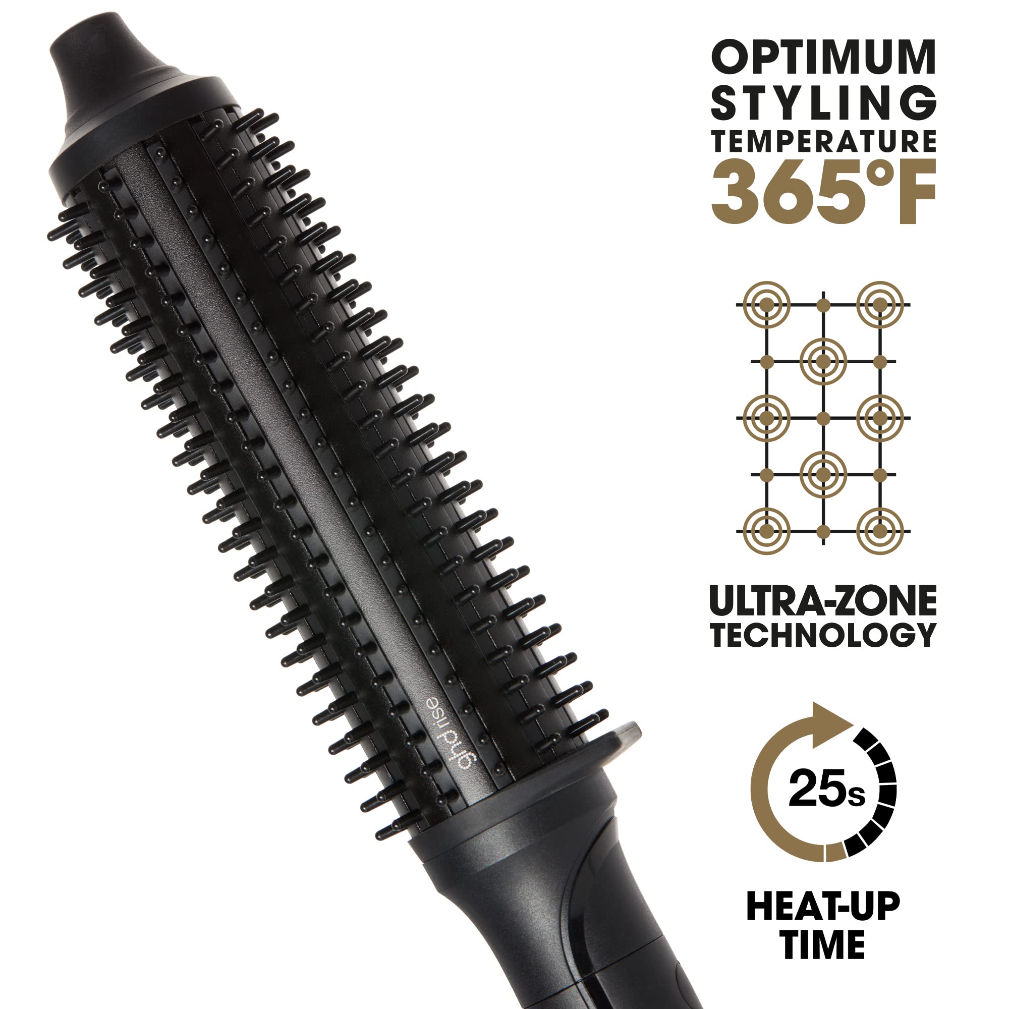 ghd Rise Volumizing Hot Hair Brush - Professional 1.25” Hot Brush for Dry Hair with Maximum Root Lift, 2x Volume, 365ºF Safe Styling Temperature Technology and Auto Sleep Mode - Black