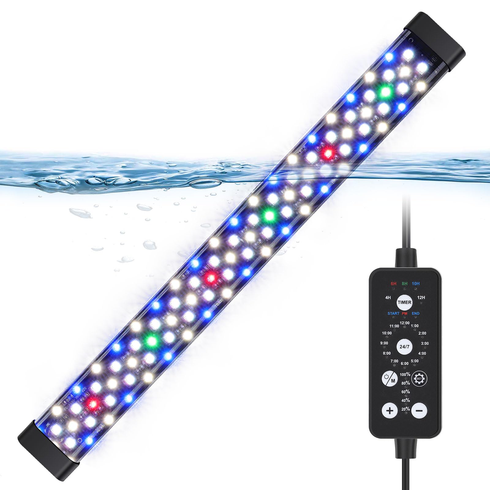 Hygger Submersible LED Light, Full Spectrum 24/7 Mode with 9 Colors, 17W Adjustable Timer Brightness for 51-89cm Planted and Freshwater Aquariums