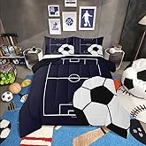 Erosebridal Football Comforter Set Twin Size Kids Soccer Bedding Set for Boys Girls Teens,Sports Theme Bed Comforter Sets Dark Blue Ball Gaming Quilt Bed Set Football Room Decor with 1 Pillowcase