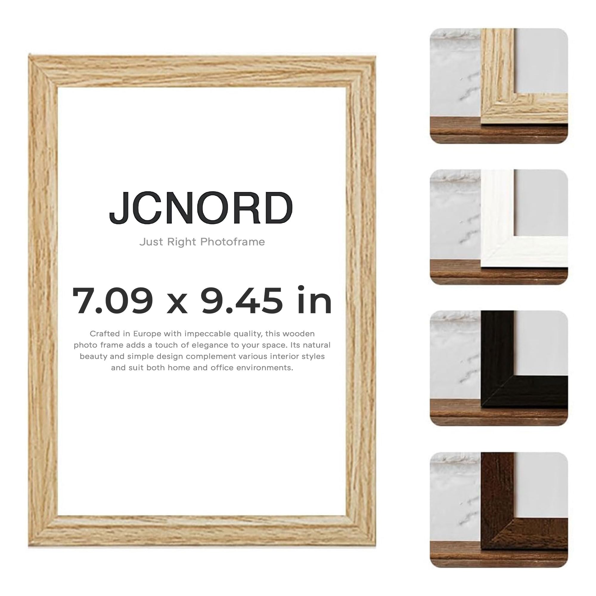 JCNORD MDF Oak Colored Wooden Picture Frame 10x7 inches (18x24 cm) with Shatterproof Acrylic Glass | Modern Photo Frame for Walls and Tables
