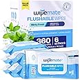 Wipemate ULTRA Flushable Butt Wipes, Soothing Vitamin E & Aloe,99% Water, Minty Fresh Scent Premium Super Soft Hygiene Wipes, Septic & Sewer Safe, 6 Premium Flip-Top Packs, 60 Wipes Per Pack 360Ct