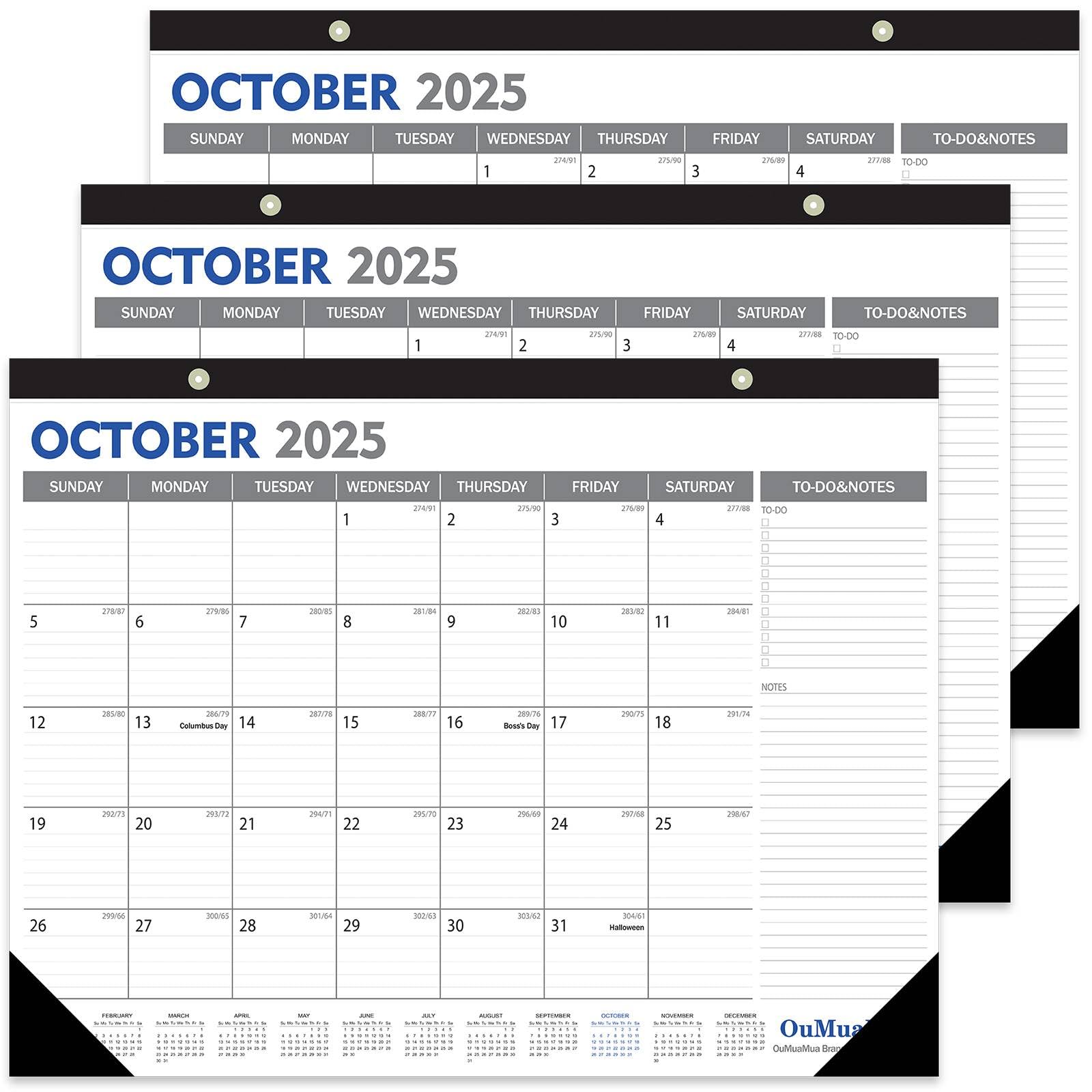 Photo 1 of OuMuaMua 3-Pack Large Desk Calendars 2025-2026 - 19 Months from Jun. 2025 through Dec. 2026, 22" x 17" Desktop Wall Calendar with Julian Date To-do & Notes, Corner Protectors for School Home Office