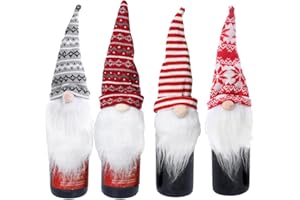 DOIAZ Christmas Wine Bottle Covers, 4 Pack Handmade Gnomes Wine Bottle Toppers Decorative for Holiday Xmas New Year Table Decor Party Gift