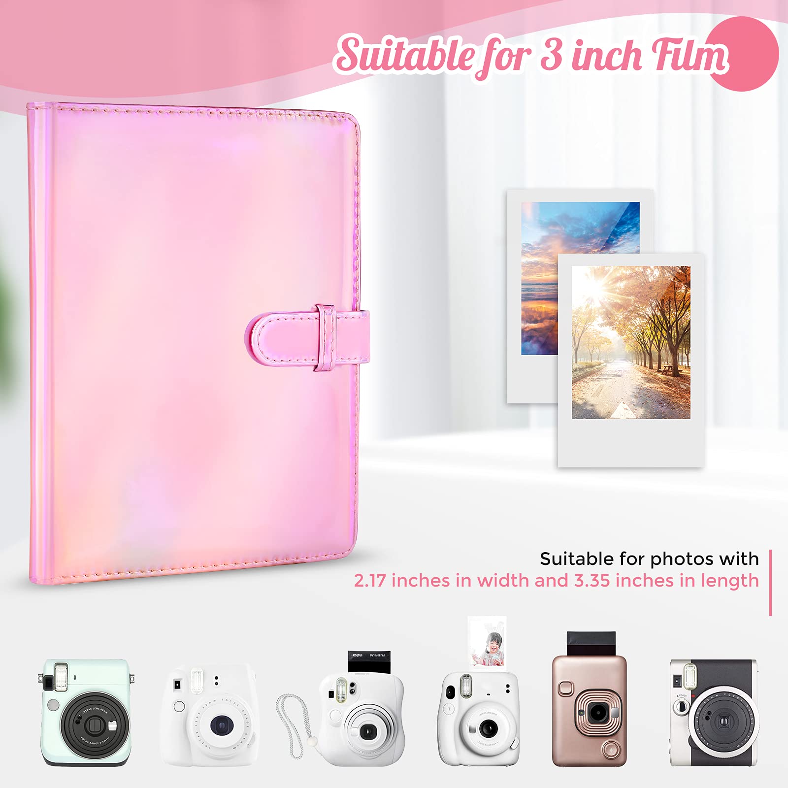 Ablus 128 Pockets Mini Photo Album for Fujifilm Instax Mini Camera, Polaroid Snap, Z2300, SocialMatic Instant Cameras & Zip Instant Printer (128 Pockets, Magic pink)