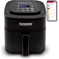 NuWave Brio 6-Quart Air Fryer with App Recipes (Black) includes basket divider, one-touch digital controls, 6 easy…