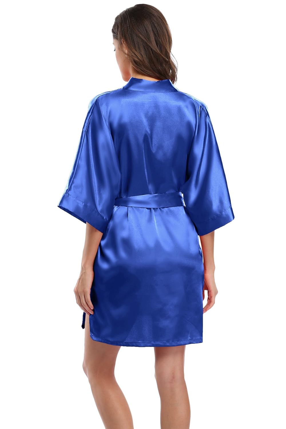 Womens Satin Short Kimono Robe Bridesmaid Robes Solid Color Bathrobe