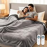 Eastsora Heated Blanket Electric Blanket King 90"x100" Dual Control Flannel Heating Blanket with 12 Heat Levels 12H Timer Auto Shut-Off Overheat Protection Soft & Cozy Machine Washable