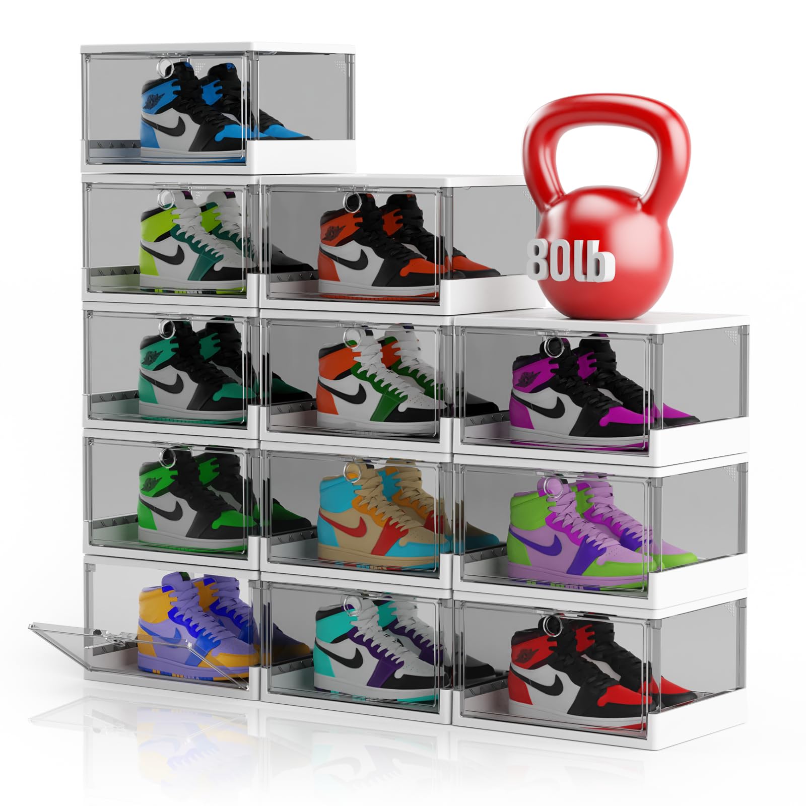 XUPAINC Thicken & Sturdy Clear Shoe Boxes with Magnetic Door, 12 Pack ...