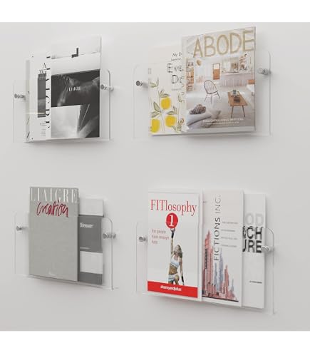 Clear Acrylic Wall Magazine Holders – 2-Pack, 17" Floating Shelves For Books, Brochures, Nursery & Office