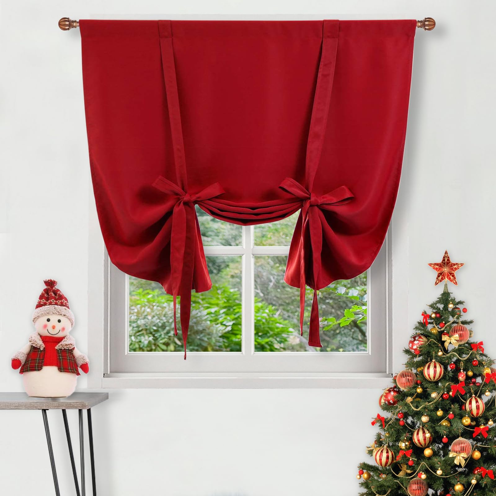DWCN Tie Up Curtain-Thermal Insulated Room Darkening Blackout Curtains for Livingroom, Bedroom and Dining Room Thanksgiving Day & Christmas, Red, W42 X L63 Inches, 1 Rod Pocket Panel