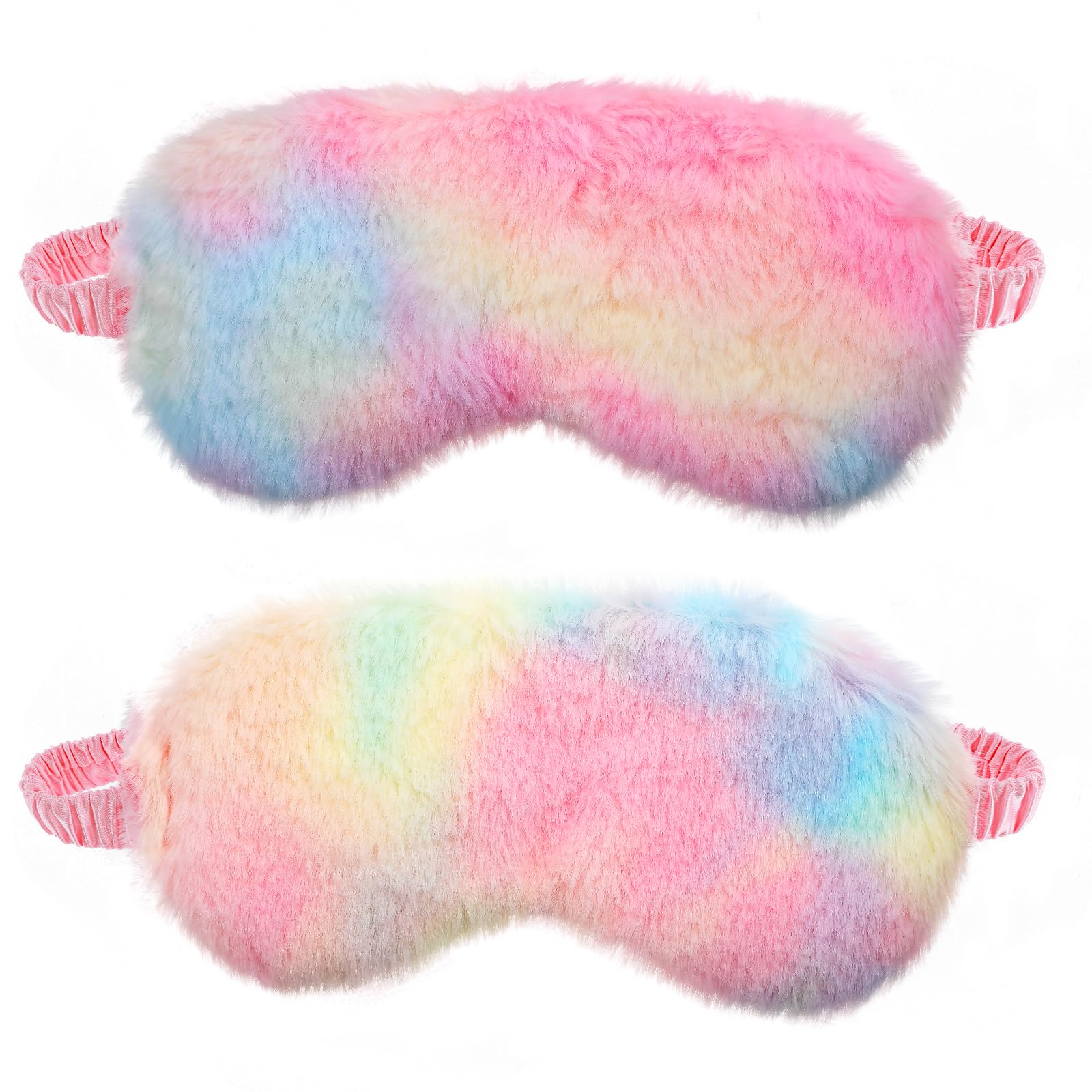 Photo 1 of 2 Pcs Plush Eye Mask Soft Sleeping Blindfold Eye Cover Comfortable Furry Faux Fur Sleeping Mask Satin Nap Night Eyeshade Cover for Women Men Gift (Light Rainbow, Dark Rainbow)