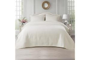 KASENTEX Oversized Queen Quilt Set 102"x106" – Soft Washed 3-Layer Lightweight Bedspread, Minimalist Nordic Design, All-Season Spring & Summer Quilt Set (1 Quilt + 2 Pillow Shams), Ivory