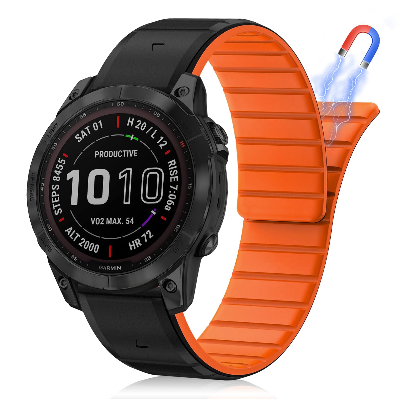 HaruYo QuickFit 22 mm Magnetic Nylon Watch Strap for Garmin Fenix 8 47 mm/Garmin Fenix E 47 mm/Garmin quatix 7 Pro 47mm/ MARQ Athlete/Golfer/Commander (Gen 2) /Fenix 7 Pro Solar/7, Black Orange