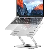 BESIGN Laptop Stand with 360&deg; Rotating Base, Ergonomic Adjustable Notebook Riser, Foldable Computer Holder Compatible with 10-14" Laptops, LS11 Silver