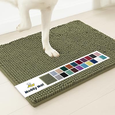 Muddy Mat® | Super Absorbent Door Mat Indoor, Microfiber Quick Dry Chenille Entryway Rug, Non-Slip Front Door Mat, Indoor Mats for Entryway, Machine Washable Pet Rug, Army Green 16"x24"