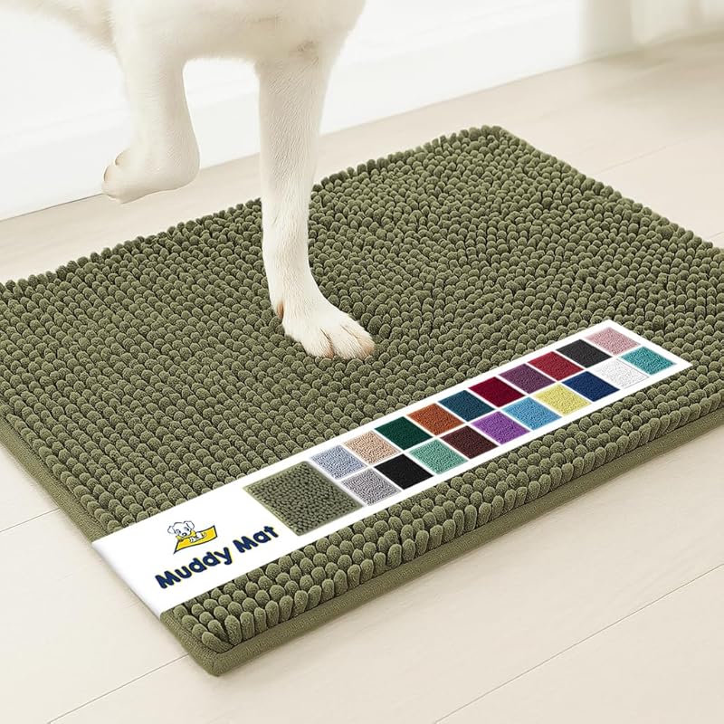 Muddy Mat® | Super Absorbent Door Mat Indoor, Microfiber Quick Dry Chenille Entryway Rug, Non-Slip Front Door Mat, Indoor Mats for Entryway, Machine Washable Pet Rug, Army Green 16"x24"