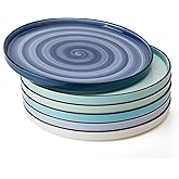 Sweese 10.5 Inch Porcelain Dinner Plates Set of 6, Gradient High Edge Dish Set - Dishwasher, Microwave, Oven Safe, Scratch Resistant, Kitchen Serving Dishes - Cool Assorted Colors