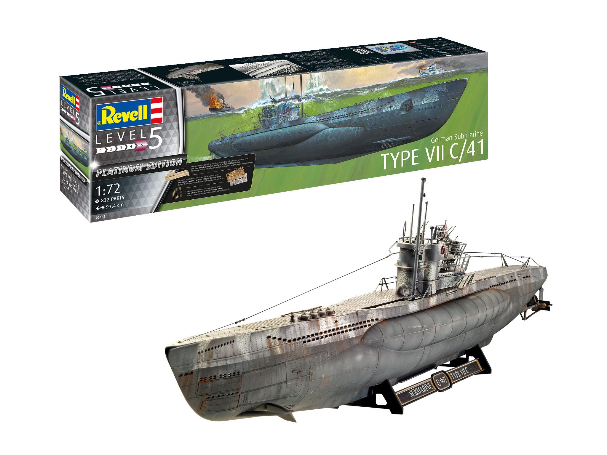 Revell 05163 German Submarine Type VII C/41 1:72 Scale Unbuilt/Unpainted Plastic Model Kit