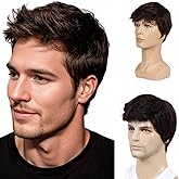 BEAUTY FLAG Men Short Brown Wig Handsome Male Daily Costume Synthetic Full Wigs Natural Brown Hair Replacement Wig(Fit 21inch-22.5inch Head Circumference)