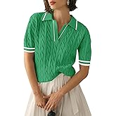 Micoson Womens Short Sleeve Sweater Tops Lapel V Neck Polo Shirts 2026 Summer Cable Knit Blouses Business Casual Outfits
