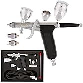 Master Airbrush Model G77 Pistol Trigger Fixed Dual-Action Gravity Feed Airbrush, 2 Nozzle Sets (0.3 & 0.5mm), Spray Gun Fan Head, Round Pattern Head, 3 Cup Sizes, 6' Hose - Auto Graphics, Art, Hobby
