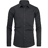 DEMEANOR Mens Dress Shirt Long Sleeve Button Down Shirt Wrinkle Free Stretch Formal Wedding Tops with Pocket