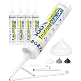 Silicone Caulk &amp; Sealant Clear, 100% Waterproof Silicone Sealant, Shrink &amp; Crack Proof, Silicone Caulking for Kitchen, Bathroom, RV, Interior &amp; Exterior Use, 10.2 FL. OZ/300ML, 4 Pack