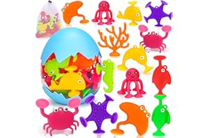 18PCS Toddler Suction Cup Toys Ocean Animal Bath Toys for Kids Ages 3-5 4-8 Mold Free Bathtub Window Building Travel Toys Cla