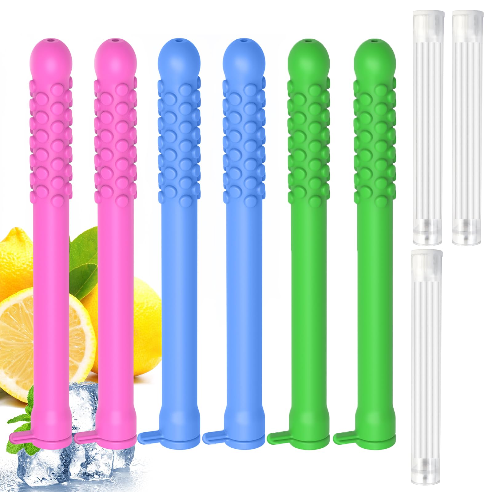 Photo 1 of 6PCS Flavored Chewable Sticks with Essential Oil,Portable Chewable Slicone Sticks,Fresh Breath Oral Relaxation Stick with 12 Replacement Cores, Can Taken Anywhere Focus