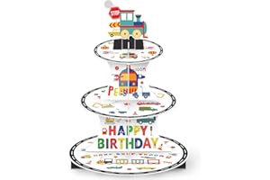 ZoiKoi 3 Tier Cupcake Stand Transportation Themed Dessert Tower Vehicle Train Design Platter Serving Holder Photo Prop Party 
