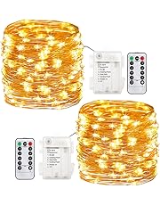 GDEALER 2 Pack 20 Feet 60 Led Fairy Lights Battery Operated Christmas Lights with Remote Timer Waterproof Copper Wire Twinkle String Lights for Thanksgiving Christmas Decorations Bedroom Wedding