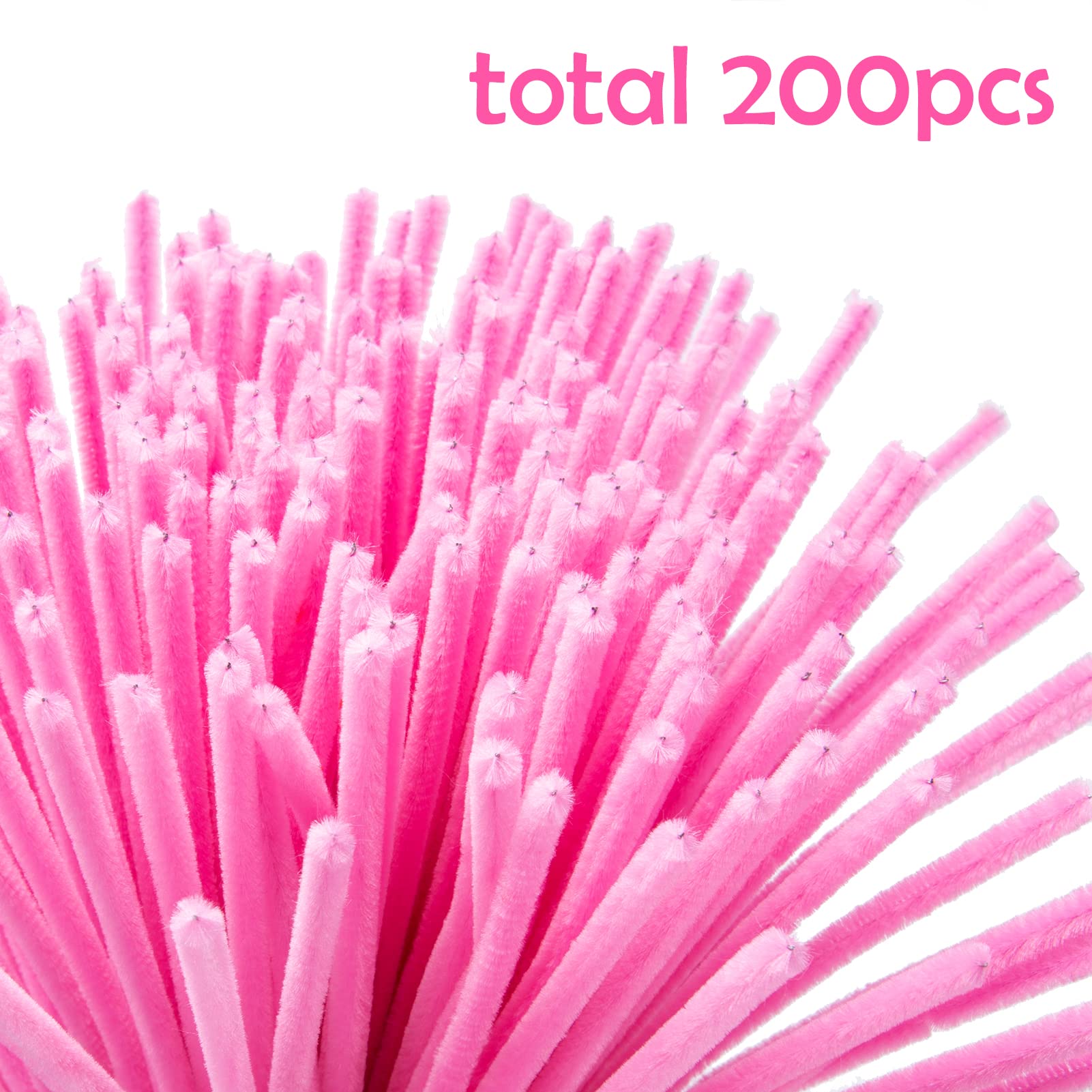 Caydo 200 Pieces Pink Pipe Cleaners Craft Chenille Stems for Holiday Day Gift, DIY Art Creative Crafts Projects Decoration(6 mm x 12 Inch)